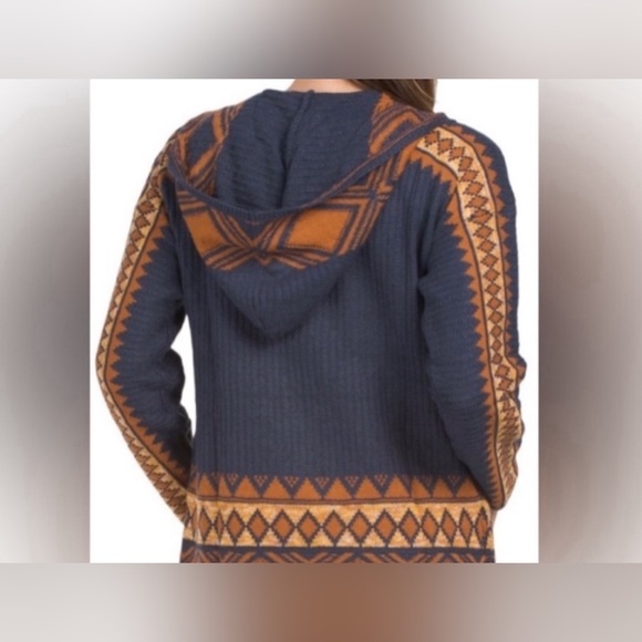 LUCKY BRAND Aztec Boho Hooded Cardigan Sweater size S - Picture 3 of 8